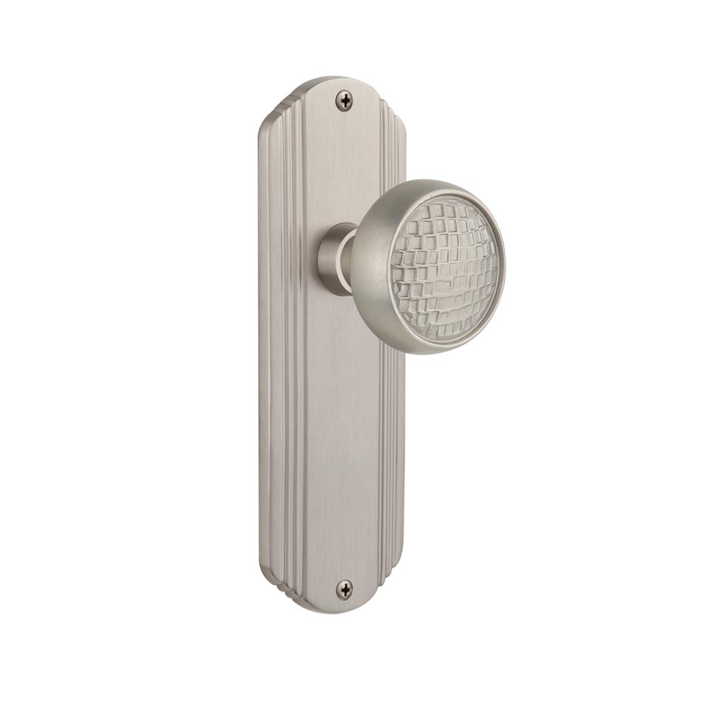 Nostalgic Warehouse DECCRA Complete Passage Set Without Keyhole Deco Plate with Craftsman Knob in Satin Nickel